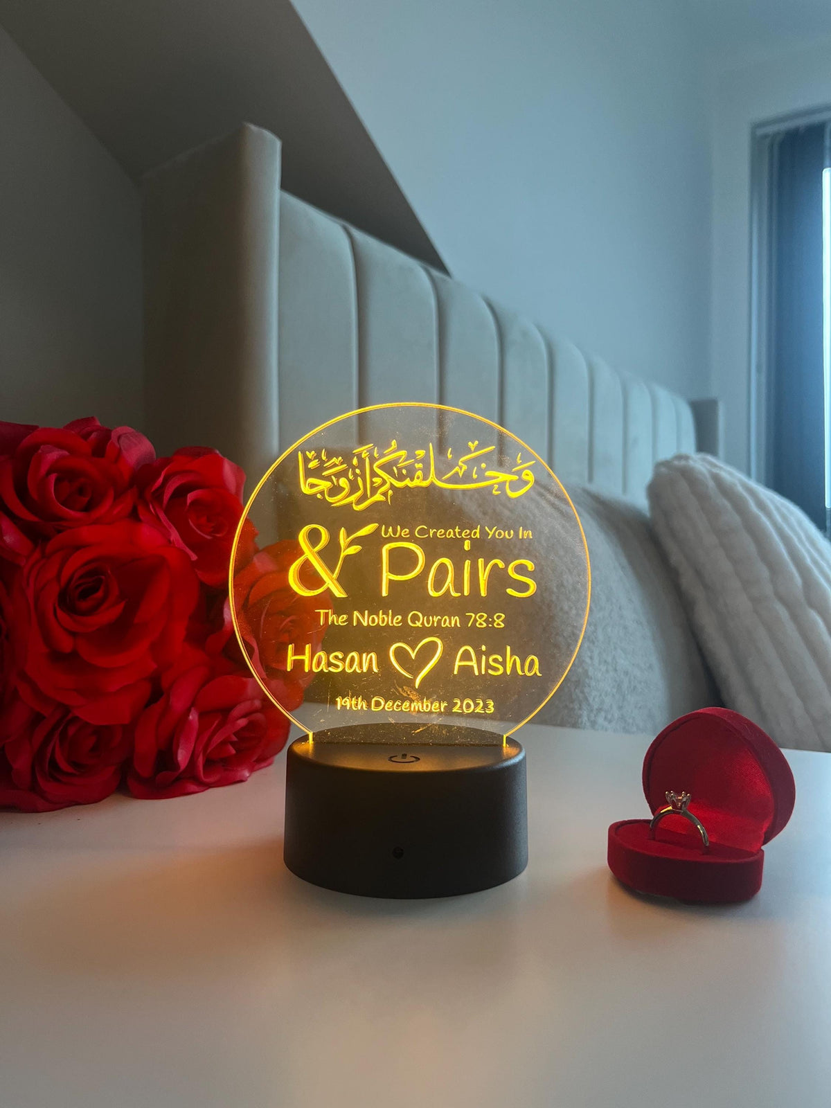 Personalised Islamic Wedding and Nikah LED Lamp “We Made You In Pairs” Valentine’s Day Anniversary Gift for Newly Wedded Couple Room Decor