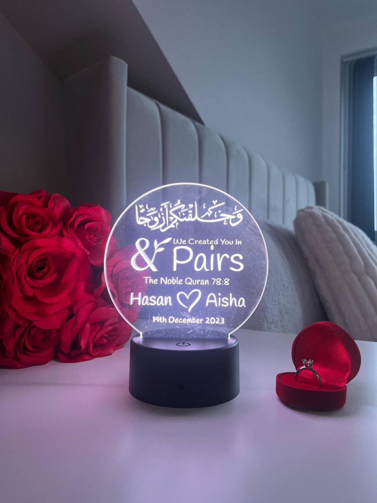 Personalised Islamic Wedding and Nikah LED Lamp “We Made You In Pairs” Valentine’s Day Anniversary Gift for Newly Wedded Couple Room Decor