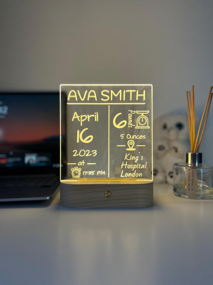 Personalised Baby Birth Stats LED Night Light | Custom Name & Details Lamp | Newborn Gift, Nursery Decor, Baby Keepsake for Parents