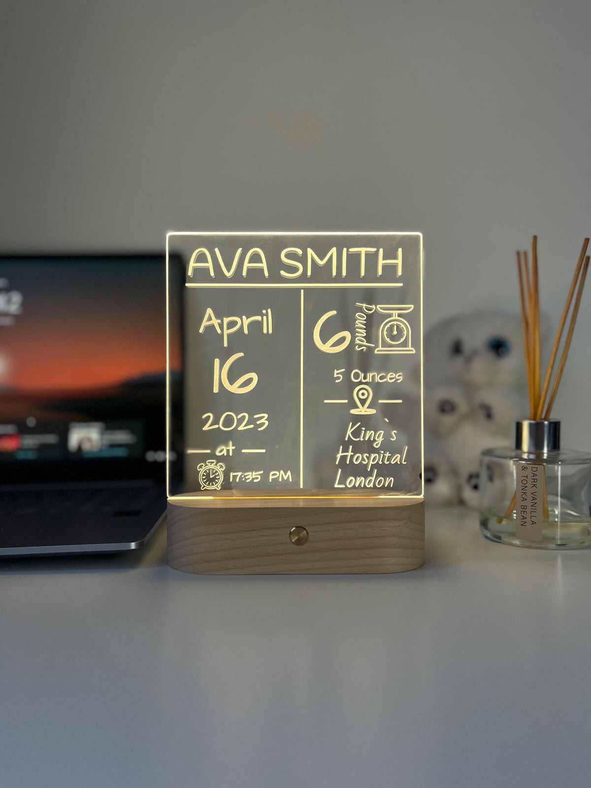 Personalised Baby Birth Stats LED Night Light | Custom Name & Details Lamp | Newborn Gift, Nursery Decor, Baby Keepsake for Parents