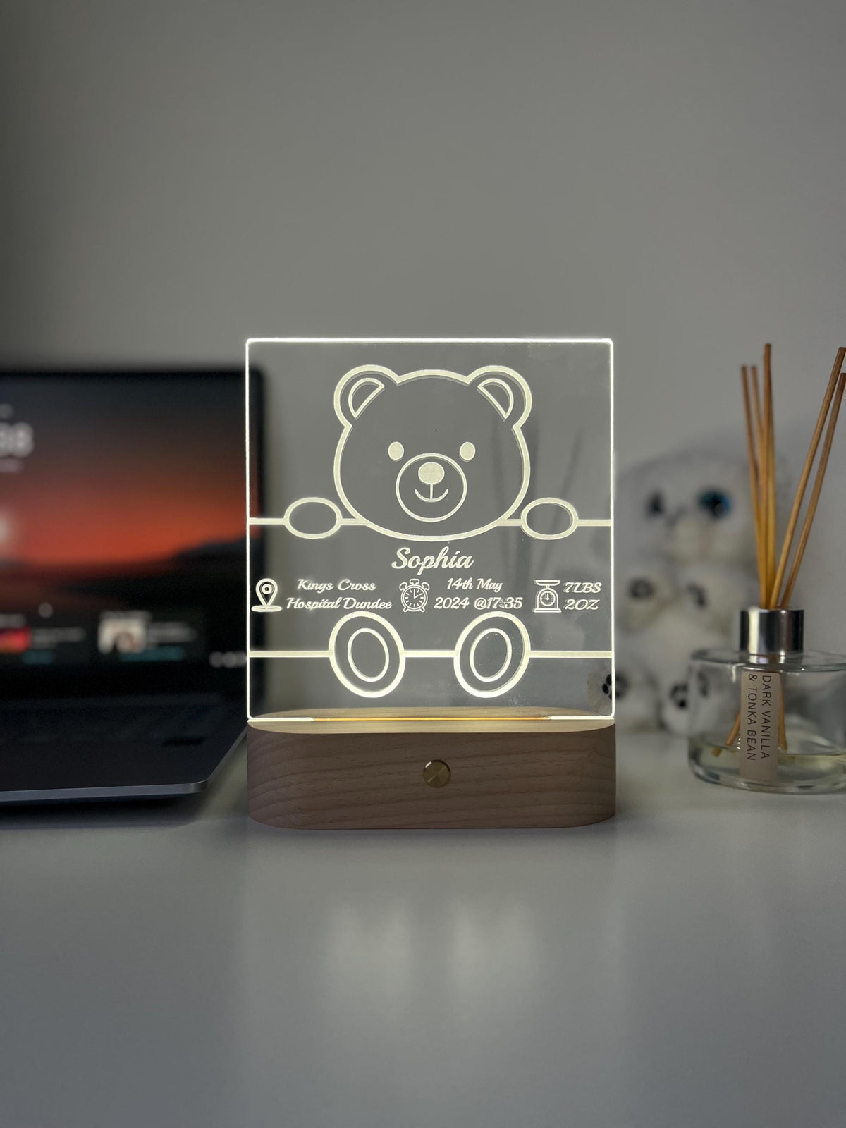 Engraved Baby Name & Birth Details LED Night Light | Nursery Room Decor | Unique Newborn Keepsake Gift for Parents