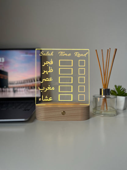 Erasable Prayer Times LED Tracker Lamp | Personalised Islamic Gift | Salah Schedule Desk Light & Home Decor for Him or Her