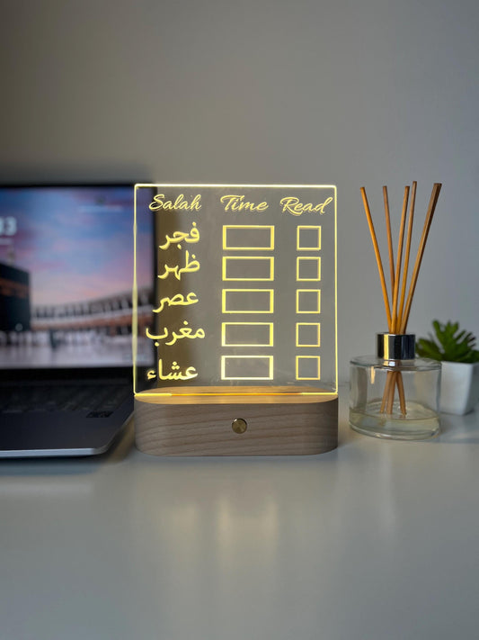 Erasable Prayer Times LED Tracker Lamp | Personalised Islamic Gift | Salah Schedule Desk Light & Home Decor for Him or Her