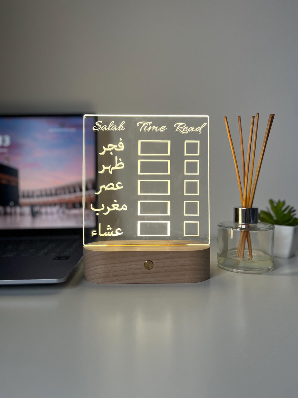 Erasable Prayer Times LED Tracker Lamp | Personalised Islamic Gift | Salah Schedule Desk Light & Home Decor for Him or Her