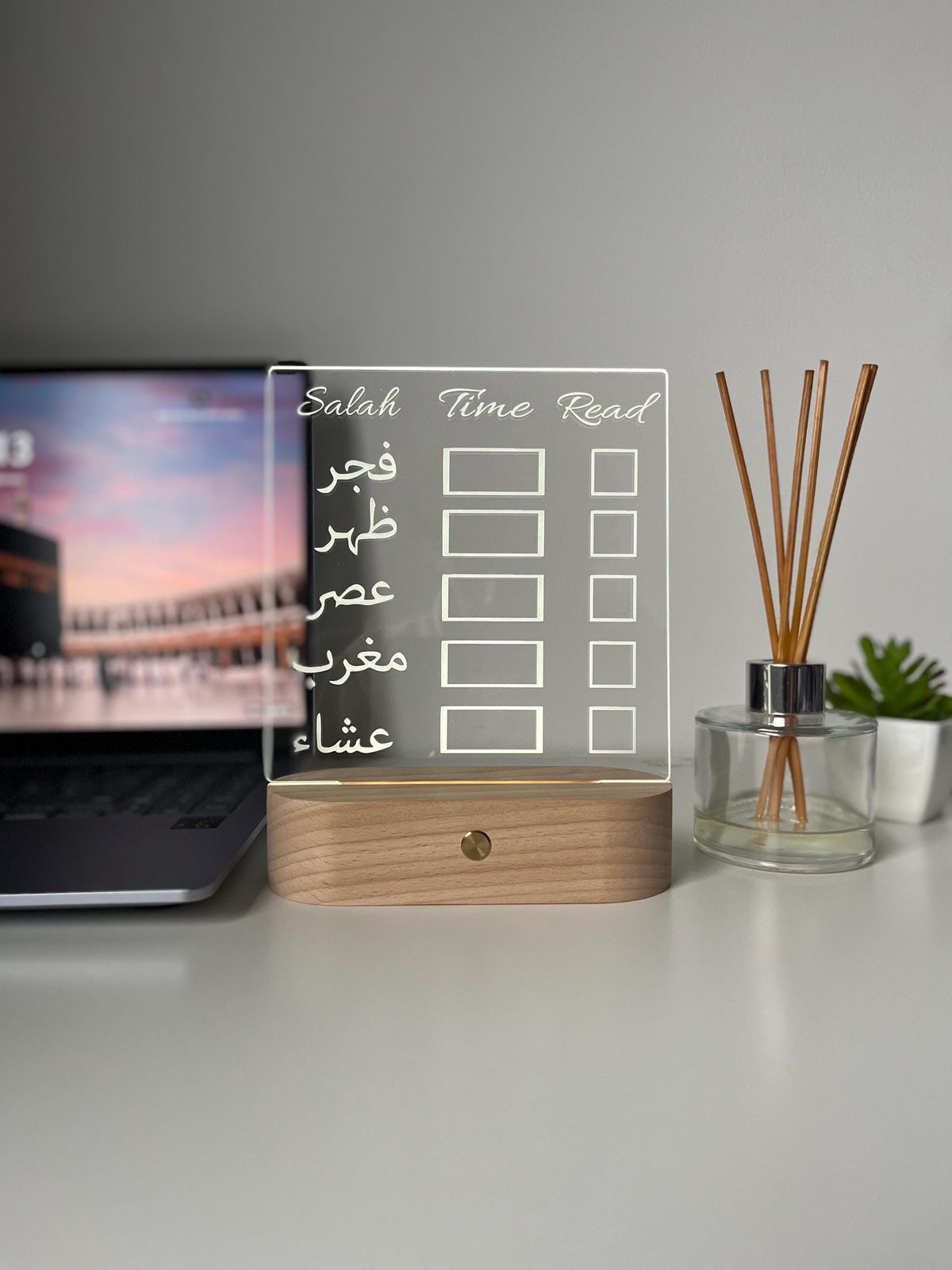 Erasable Prayer Times LED Tracker Lamp | Personalised Islamic Gift | Salah Schedule Desk Light & Home Decor for Him or Her