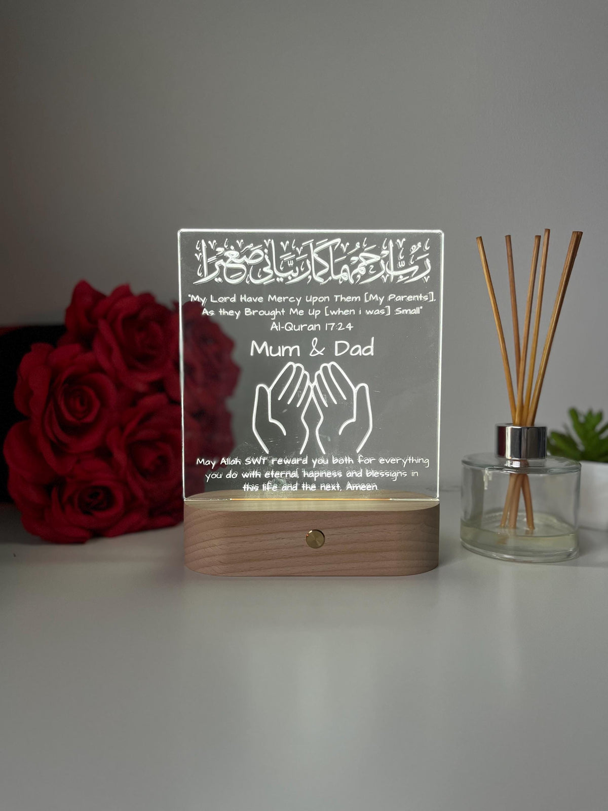 Islamic Muslim Gift for Parents, Personalised Mum and Dad Gifts, Muslim Parents Gift, LED Lamp, Gift Ramadan Eid Gifts, Appreciation Gift