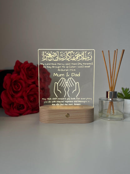 Islamic Muslim Gift for Parents, Personalised Mum and Dad Gifts, Muslim Parents Gift, LED Lamp, Gift Ramadan Eid Gifts, Appreciation Gift