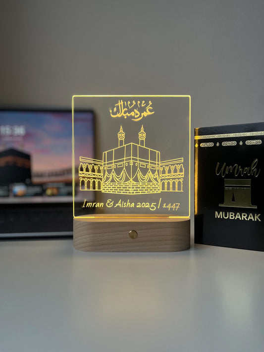 Personalised Umrah Mubarak Lamp | Engraved Acrylic Night Light | Islamic Hajj/Umrah Gift & Home Decor Keepsake for Loved Ones