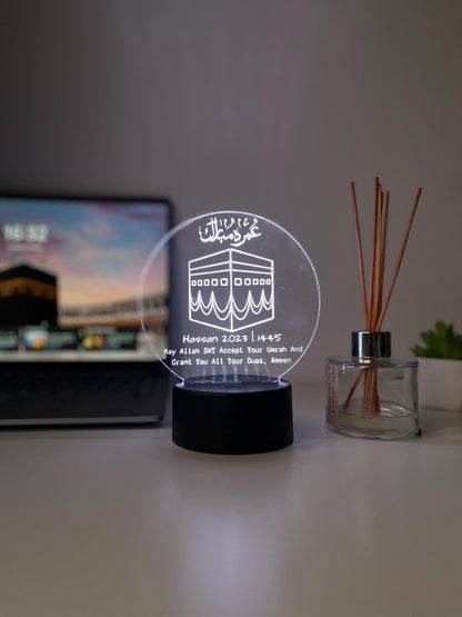 Personalised Umrah Mubarak LED Acrylic Lamp | Laser Engraved Islamic Night Light | Custom Hajj/Umrah Gift for Family or Couple