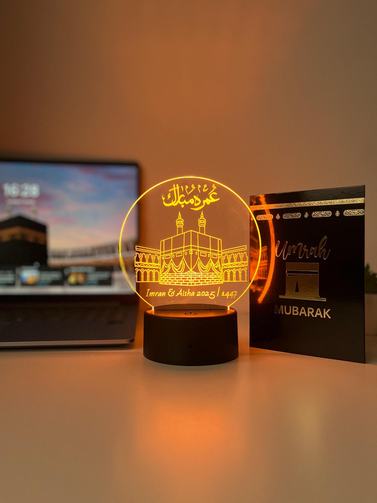Umrah Mubarak Personalised LED Lamp |  Custom Engraved Acrylic Night Light | Meaningful Hajj/Umrah Home Decor & Keepsake