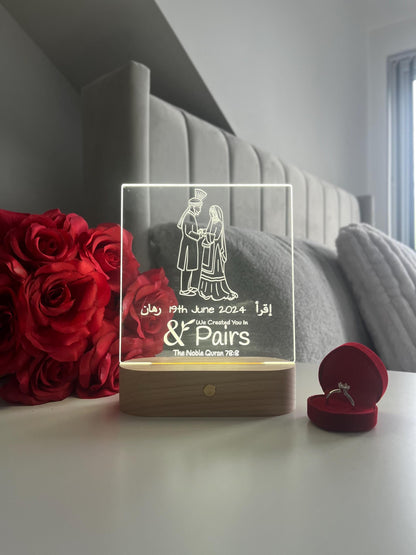 Bride & Groom Outline LED Lamp “We Made You In Pairs” Personalised Islamic Nikah Wedding Valentine’s Day Gift for Couple