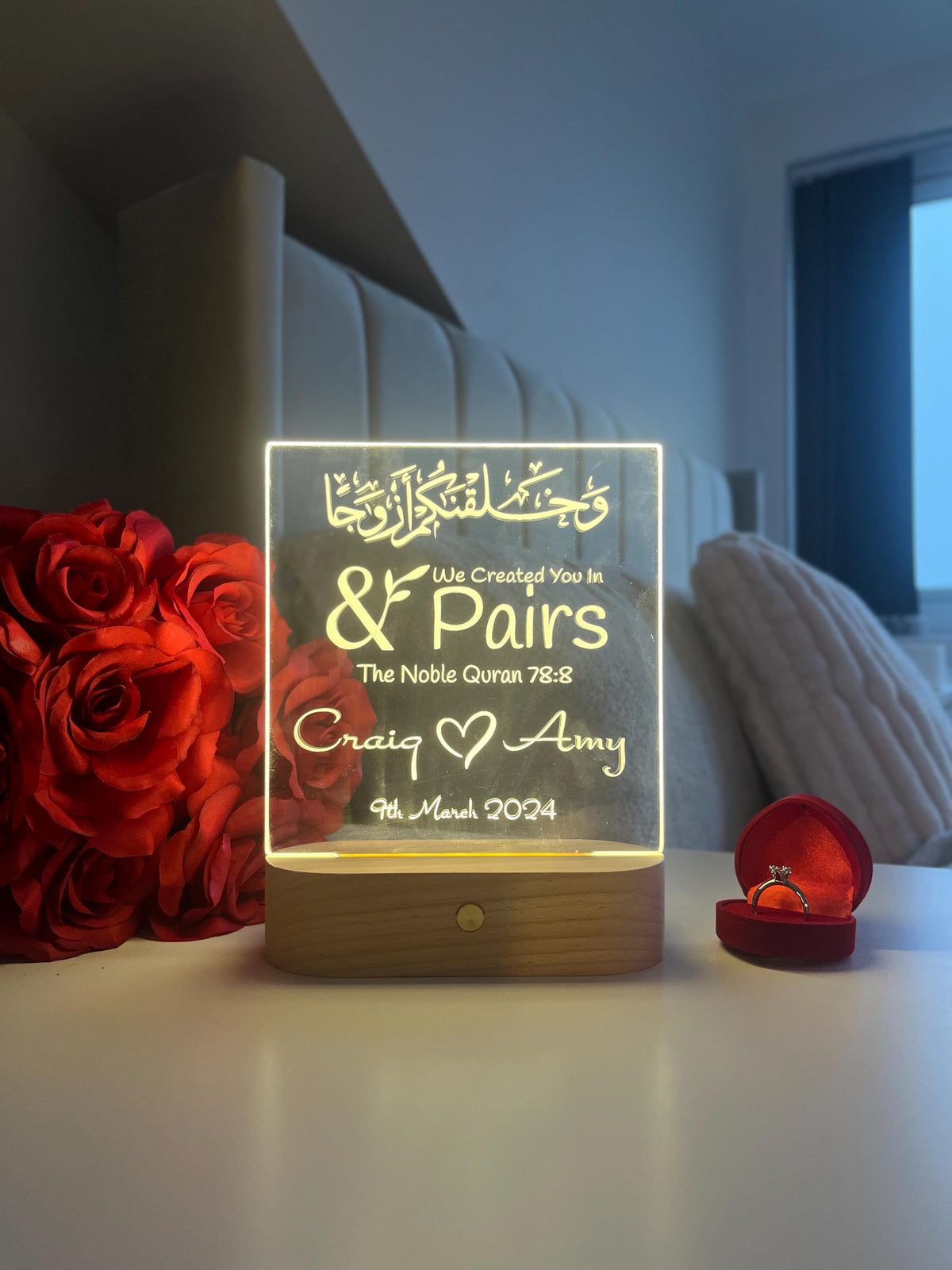 Personalised Islamic Nikah LED Lamp “We Made You In Pairs” Valentine’s Day Anniversary Gift for Muslim Couple Romantic Home Decor
