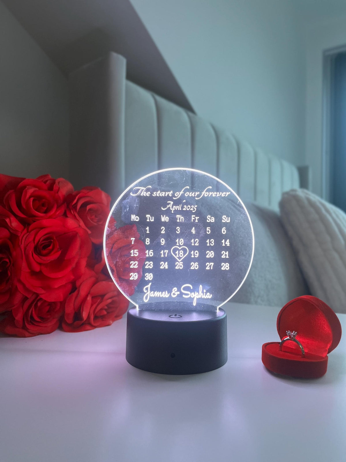 Personalised Calendar Date LED Lamp Custom Couple Night Light with Names and Special Date Anniversary Engagement Wedding Gift Keepsake Decor