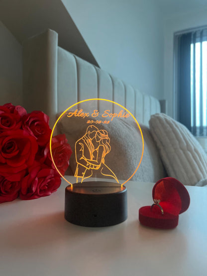 Custom Couple Wedding Lamp Engraved Line Art Acrylic Night Light Valentine’s Day Personalised Anniversary Gift for Husband and Wife Decor