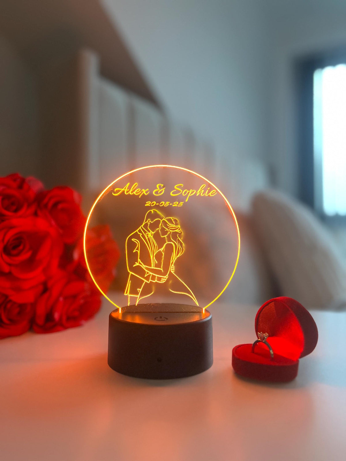 Custom Couple Wedding Lamp Engraved Line Art Acrylic Night Light Valentine’s Day Personalised Anniversary Gift for Husband and Wife Decor