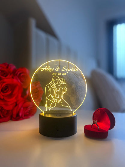 Custom Couple Wedding Lamp Engraved Line Art Acrylic Night Light Valentine’s Day Personalised Anniversary Gift for Husband and Wife Decor