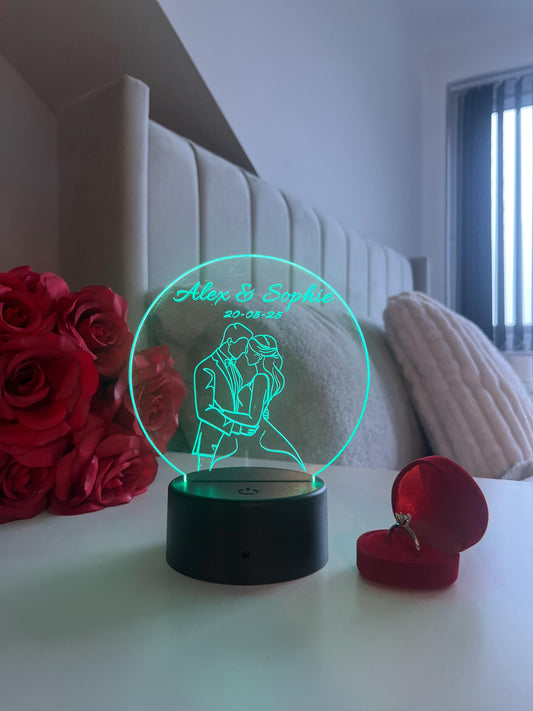 Custom Couple Wedding Lamp Engraved Line Art Acrylic Night Light Valentine’s Day Personalised Anniversary Gift for Husband and Wife Decor