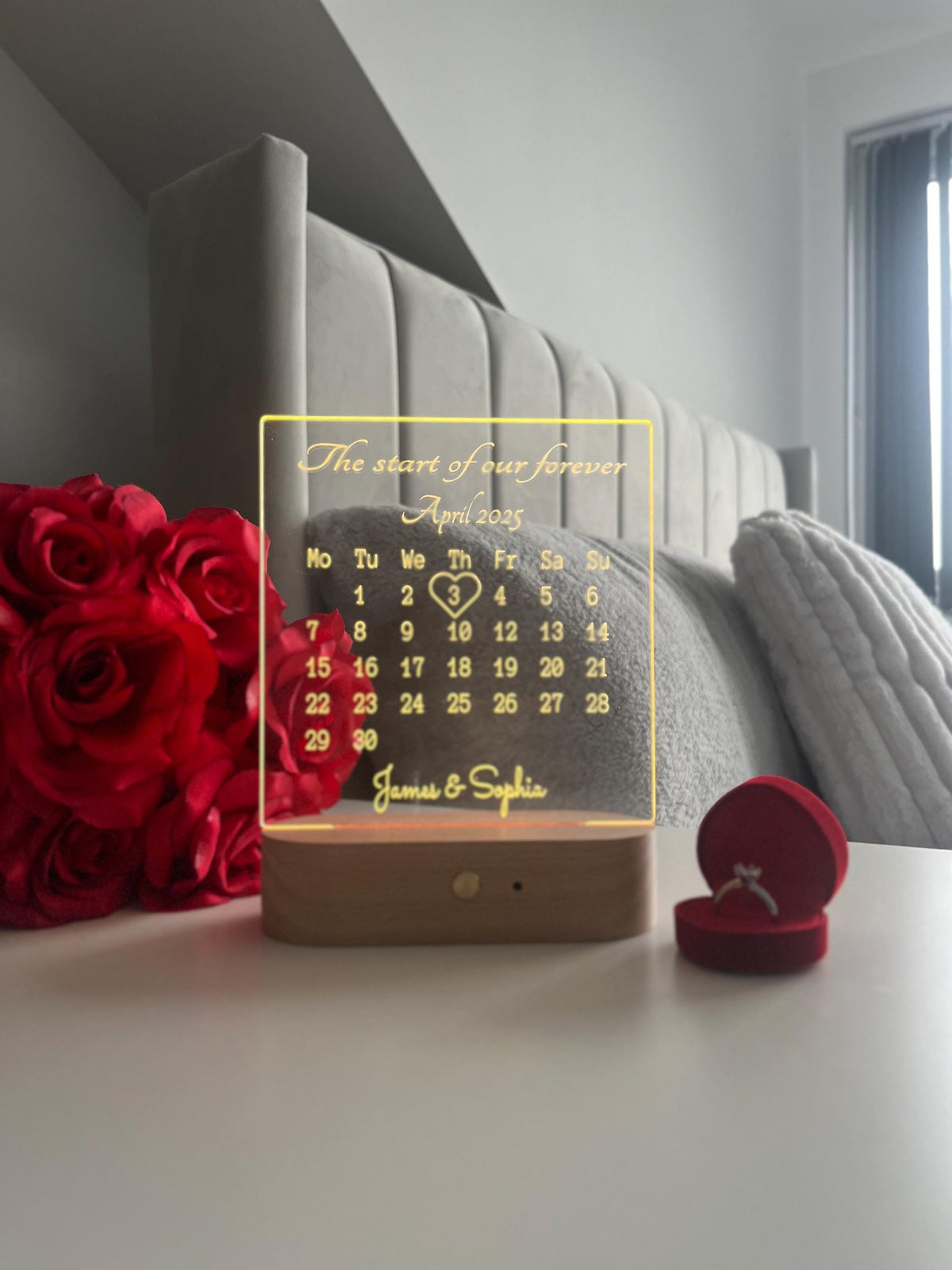 Personalised Couple Calendar LED Lamp Custom Date and Names Night Light Valentine’s Day Wedding Anniversary Engagement Romantic Gift