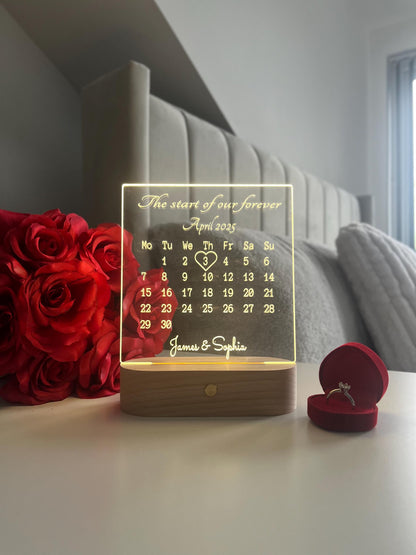 Personalised Couple Calendar LED Lamp Custom Date and Names Night Light Valentine’s Day Wedding Anniversary Engagement Romantic Gift