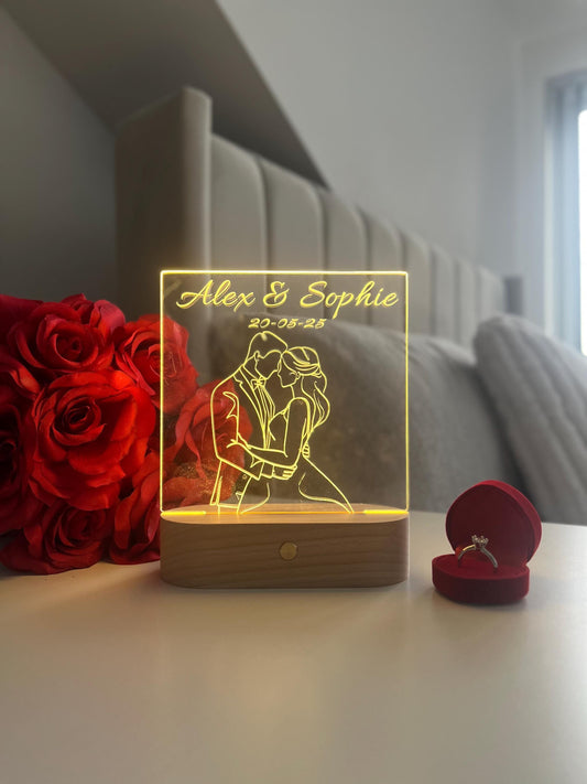 Personalised Couple Portrait Outline LED Lamp with Custom Names and Date Valentine’s Day Wedding Anniversary Romantic Gift