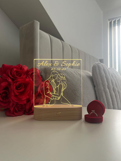 Personalised Couple Portrait Outline LED Lamp with Custom Names and Date Valentine’s Day Wedding Anniversary Romantic Gift