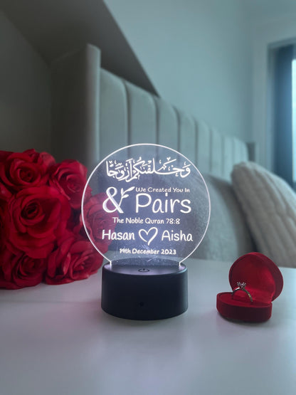 Personalised Islamic Wedding and Nikah LED Lamp “We Made You In Pairs” Valentine’s Day Anniversary Gift for Newly Wedded Couple Room Decor