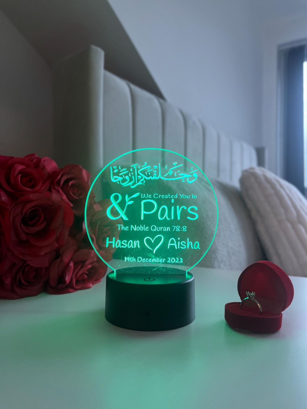 Personalised Islamic Wedding and Nikah LED Lamp “We Made You In Pairs” Valentine’s Day Anniversary Gift for Newly Wedded Couple Room Decor