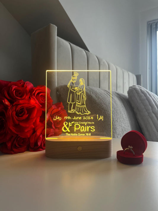 Bride & Groom Outline LED Lamp “We Made You In Pairs” Personalised Islamic Nikah Wedding Valentine’s Day Gift for Couple