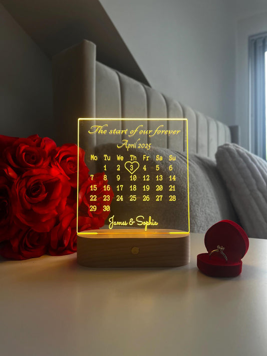 Personalised Couple Calendar LED Lamp Custom Date and Names Night Light Valentine’s Day Wedding Anniversary Engagement Romantic Gift