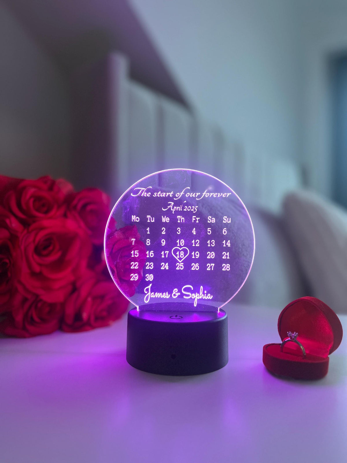 Personalised Calendar Date LED Lamp Custom Couple Night Light with Names and Special Date Anniversary Engagement Wedding Gift Keepsake Decor