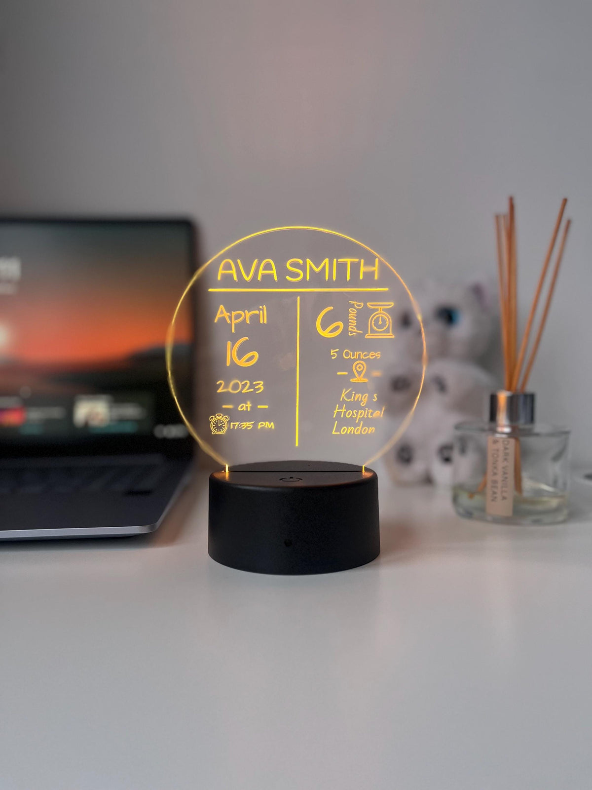 Personalised Newborn Birth Announcement Lamp | Custom Baby Name Night Light | Nursery Decor, Baby Shower Present, Keepsake Gift