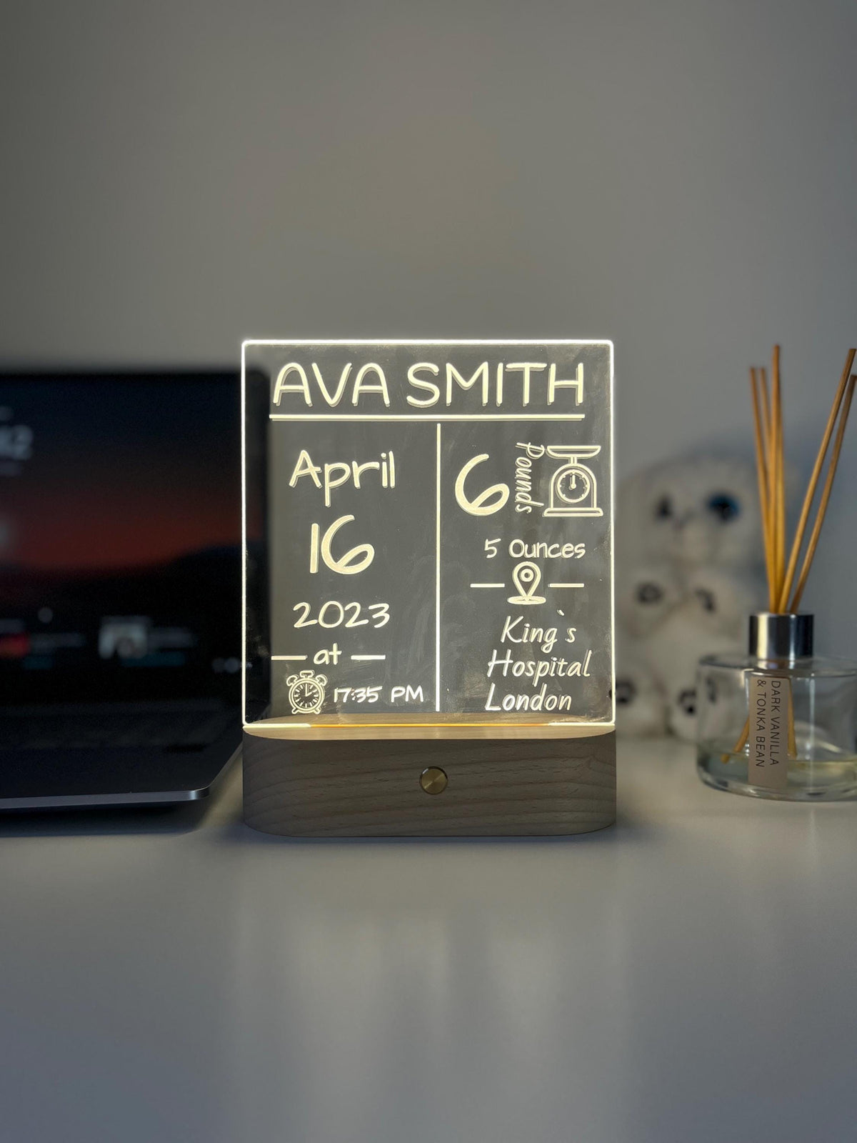 Personalised Baby Birth Stats LED Night Light | Custom Name & Details Lamp | Newborn Gift, Nursery Decor, Baby Keepsake for Parents