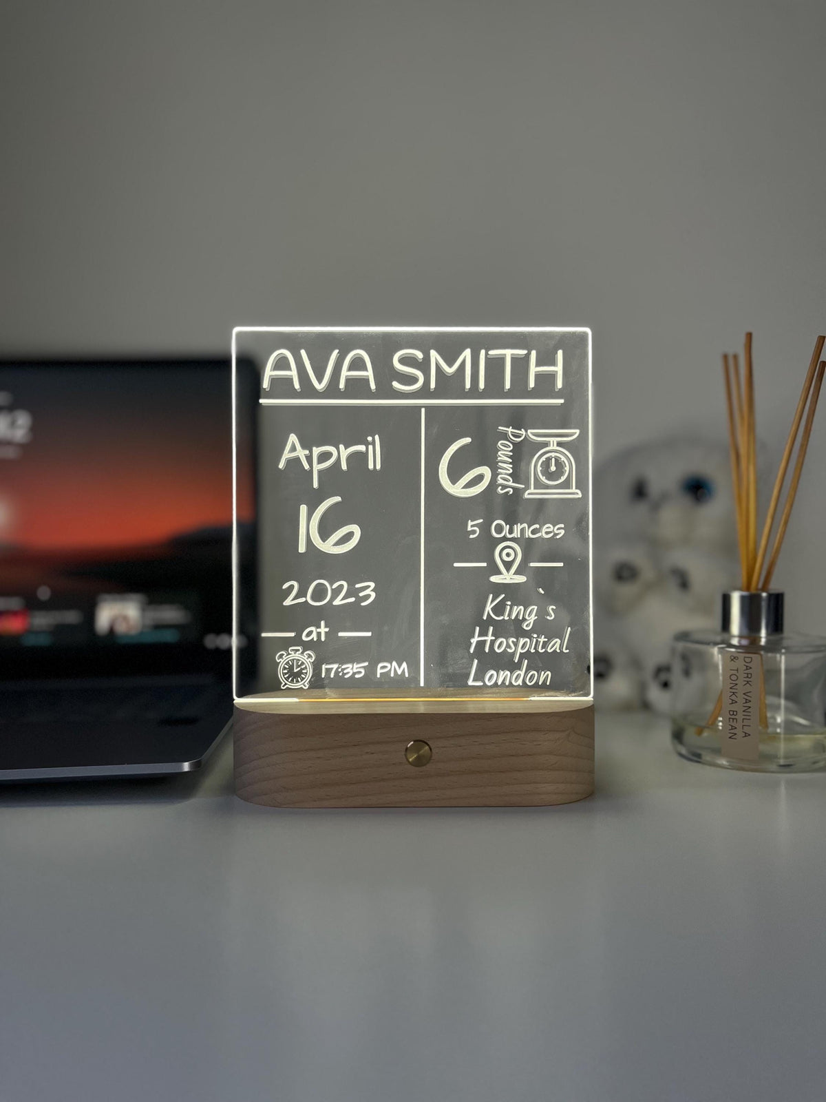 Personalised Baby Birth Stats LED Night Light | Custom Name & Details Lamp | Newborn Gift, Nursery Decor, Baby Keepsake for Parents