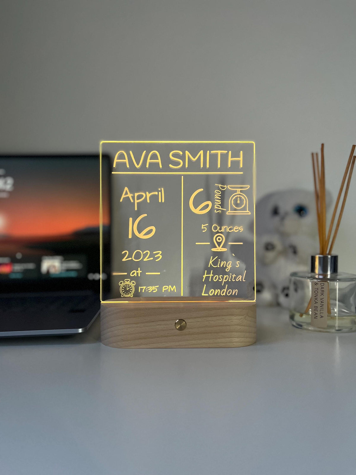 Personalised Baby Birth Stats LED Night Light | Custom Name & Details Lamp | Newborn Gift, Nursery Decor, Baby Keepsake for Parents