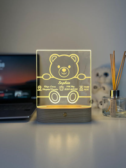 Engraved Baby Name & Birth Details LED Night Light | Nursery Room Decor | Unique Newborn Keepsake Gift for Parents