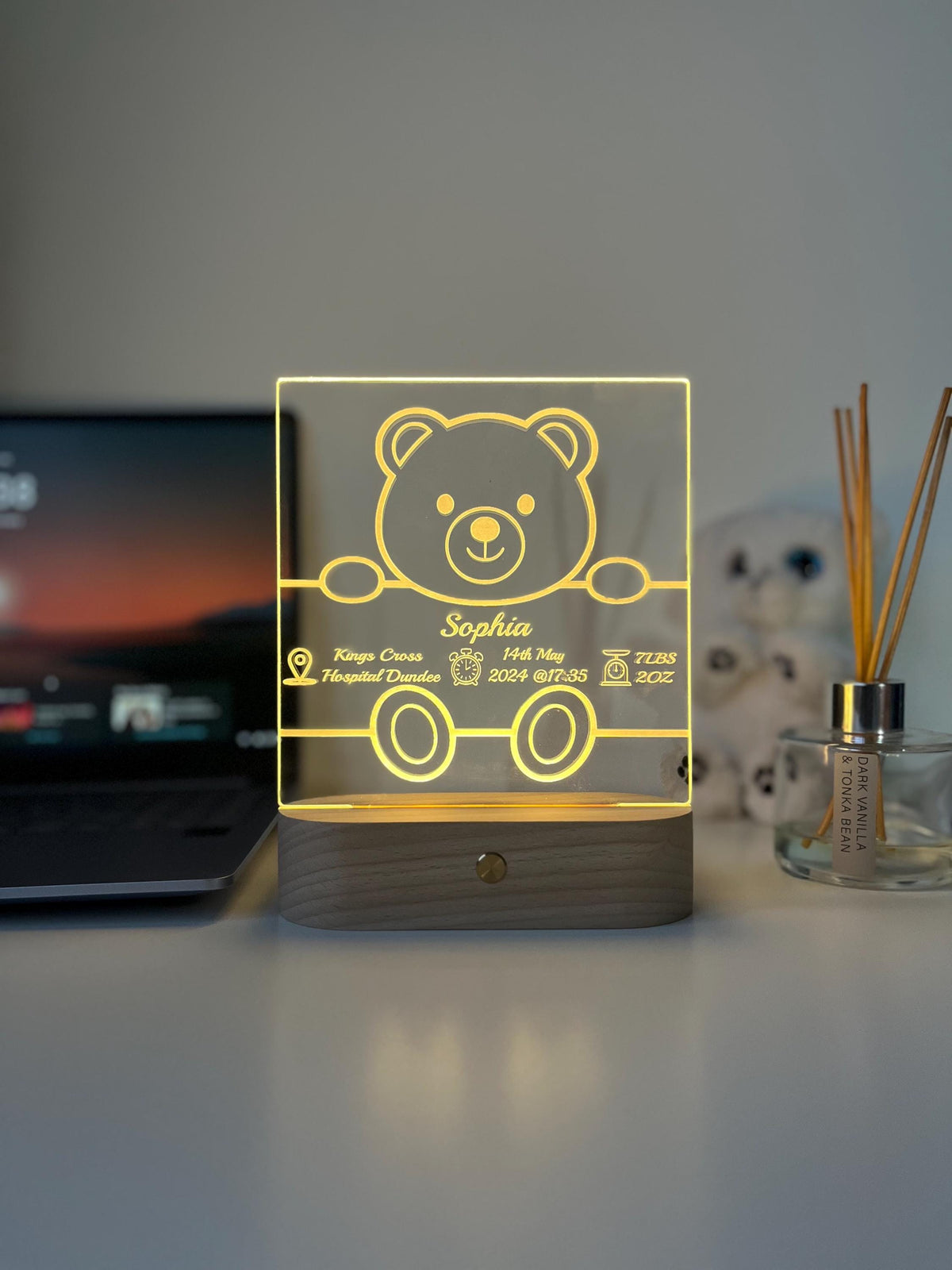 Engraved Baby Name & Birth Details LED Night Light | Nursery Room Decor | Unique Newborn Keepsake Gift for Parents