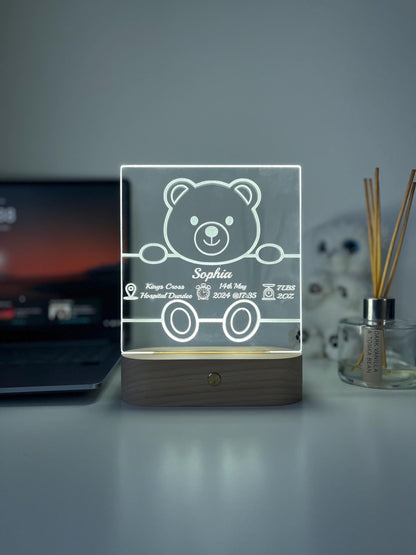 Engraved Baby Name & Birth Details LED Night Light | Nursery Room Decor | Unique Newborn Keepsake Gift for Parents