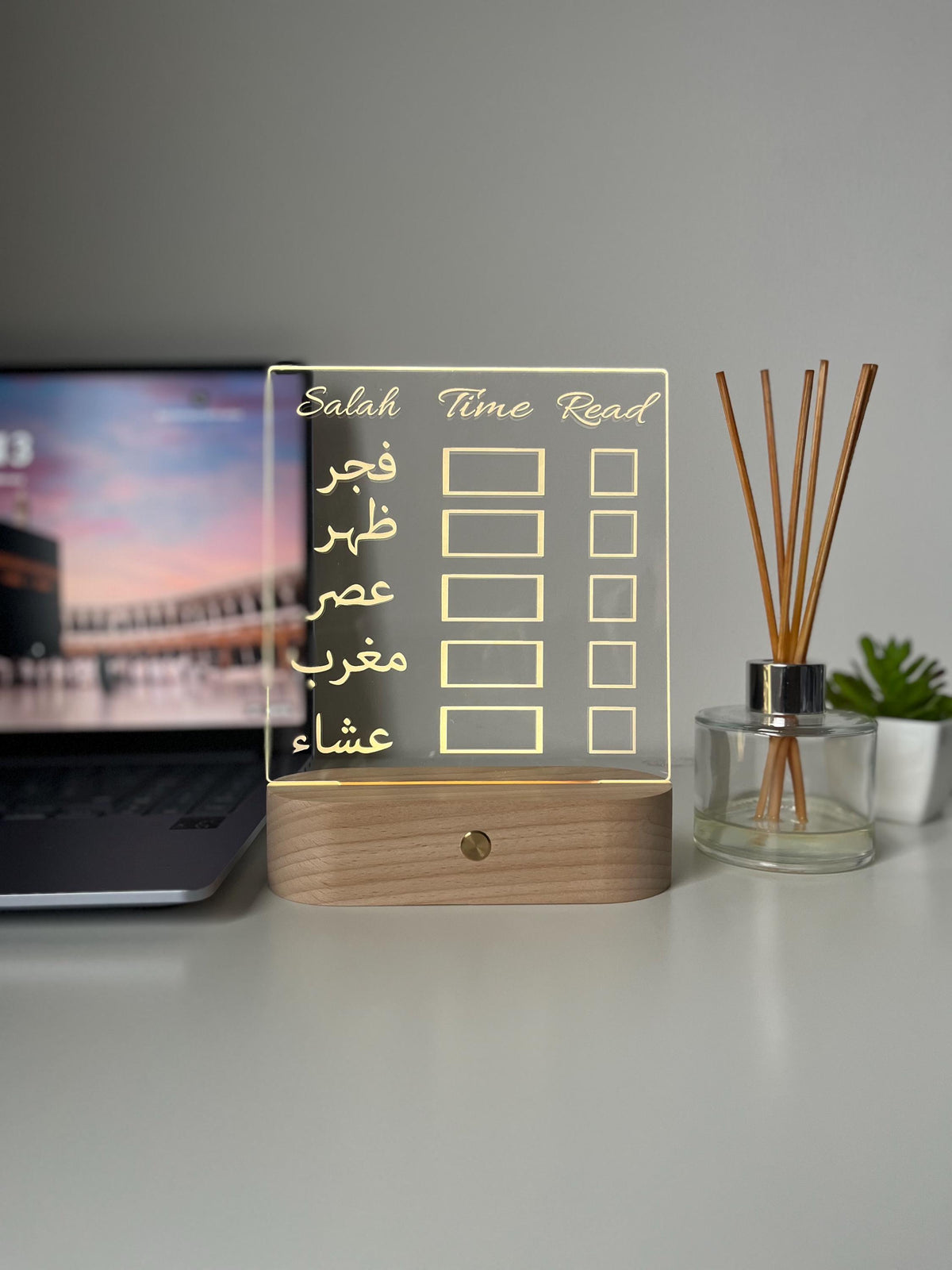 Erasable Prayer Times LED Tracker Lamp | Personalised Islamic Gift | Salah Schedule Desk Light & Home Decor for Him or Her