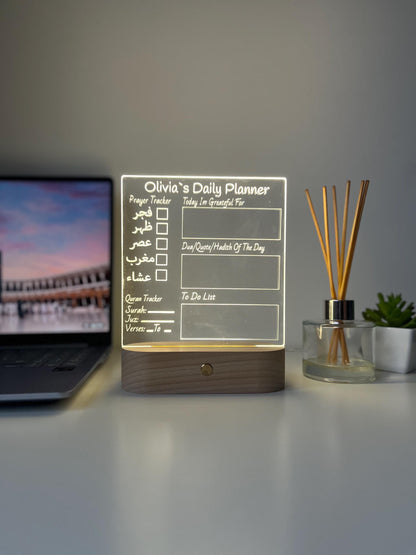 Personalised Islamic Day Planner LED Lamp | Salah Tracker, Qur’an Tracker & Surah Review | Islamic Gift for Him or Her